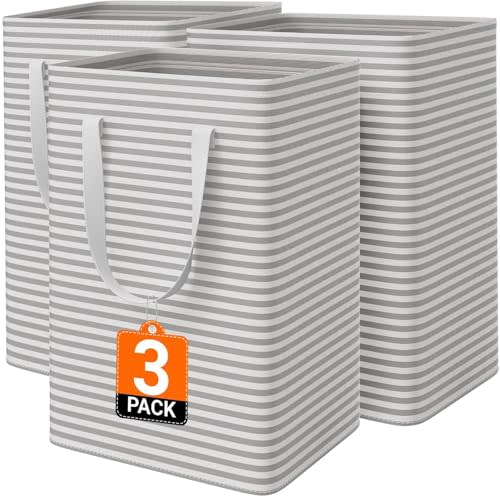 3 Pack Laundry Basket 75L Each, Waterproof & Freestanding Large Laundry Hamper, Collapsible Clothes Hampers with Easy Carry Handles in Bedroom Bathroom, College Dorm(225L Total, Gray)
