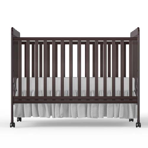 Baby Convertible Crib 3 In 1, Converts from Baby Crib to Toddler Bed, New Zealand Pinewood Baby Bed with Locking Wheels and Teething Rail, Crib with 4 Height Adjustment and Non Toxic Finish, Espresso