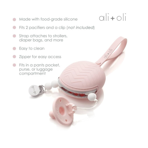 Ali+Oli Silicone Pacifier Holder Case (Pink) BPA-Free Newborn Pacifier Holder, Travel Baby Pacifiers Silicone Pouch, Silicone Pacifier Storage Case, 3 by 1.6 Inches