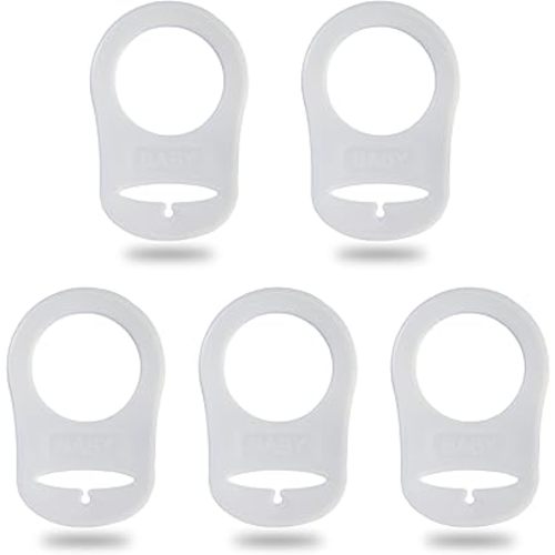 5 Pack Clean Pacifier Clip Silicone Adapter Holder Rings for Pacifier (Food Grade, Clear)