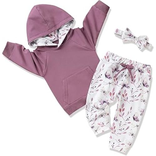 oklady Baby Girl Clothes,Hoodie Tops Floral Pant with Cute Headband Baby Girl Fall Outfits