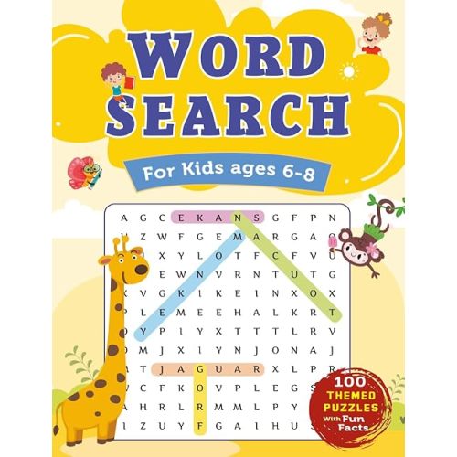 Word Search for Kids Ages 6–8: 100 Themed Puzzles with Fun “Did You Know?” Facts to Build Vocabulary, Confidence & Screen-Free Learning: Fun & ... for Kids – Perfect for Home, School & Travel Paperback – September 3, 2025