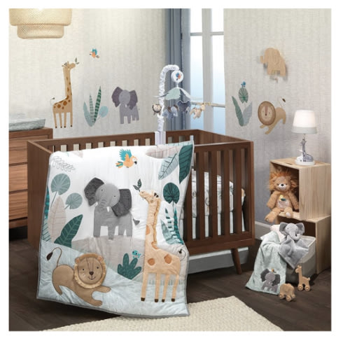 Lambs & Ivy Jungle Friends 5-Piece Safari Animals Nursery Baby Crib Bedding Set