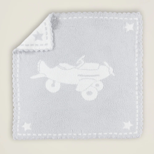 Barefoot Dreams CozyChic Scalloped Receiving Blanket - Stone/White Airplane
