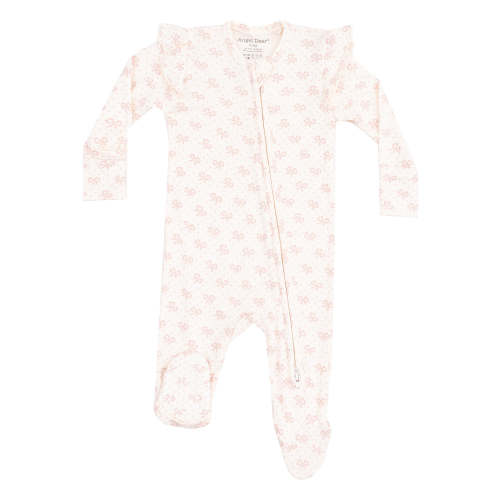 Ribbed 2-Way Ruffle Sleeve Zip Footie, Vintage Mini Bows