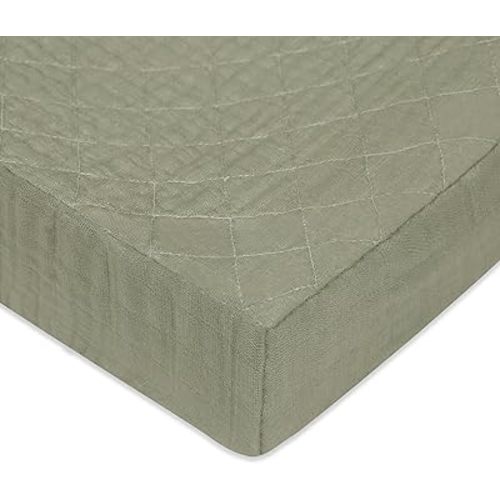 Babyletto 100% Quilted Organic Cotton Changing Pad Cover, GOTS-Certified, Fitted 360°, Ultra-Soft and Breathable Muslin - Matcha Green