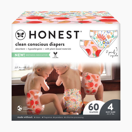 The Honest Company Club Box Diapers - Just Peachy + Flower Power, Size 4, 60 Count