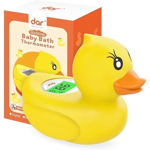 Baby Bath Thermometer, Digital Water Temperature Thermometer with 3 Color Backlit and Temperature Warning, Safety Bath Tube Thermometer Floating Toy for Infant, Toddler (Yellow Duck)