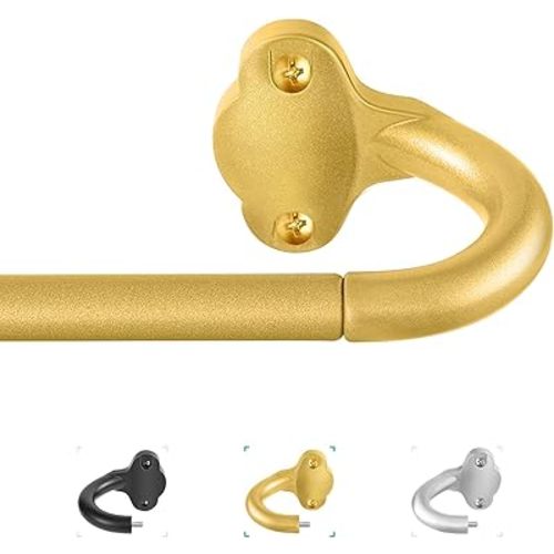 Gold Wrap Around Curtain Rods:5/8" Small Blackout Adjustable Window Curtain Rod for Bedroom Kitchen Apartment Renter Friendly,Room Darkening Curved Drapery Rods Easy Install,Brass Golden 48-90"