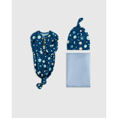 Bamboo Gown, Hat & Swaddle Set in Lavender Hearts
