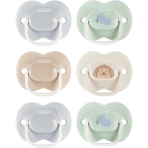 Tommee Tippee Anytime Matte Newborn Pacifiers, 0-6 Months, Symmetrical Baglet, BPA-Free Binkies, Blue and Green, Pack of 6