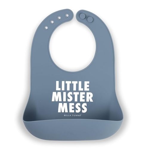Baby Bib for Eating by Bella Tunno, Waterproof Silicone Bib with Large Food Catcher, Adjustable Fit for Babies 4-12 months & Toddlers 1-3 Years, Boys & Girls, Little Mister Mess
