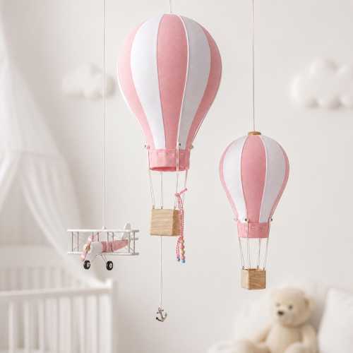 Pink Hot Air Balloon &  Airplane Nursery Decor Set, Baby Girl Room Hanging Decoration Gift