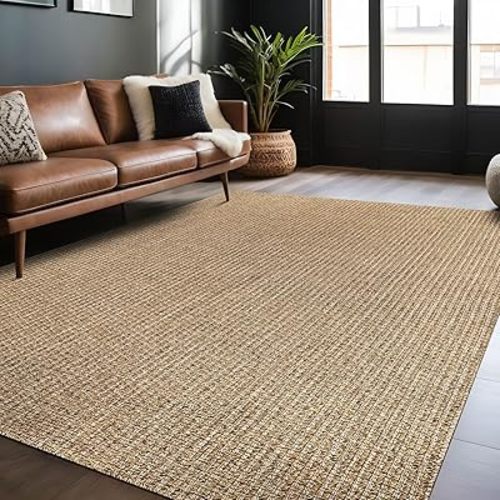 Easy Jute Rugs 4x6 Natural Color Living Room Indoor Outdoor Area Rug for Farmhouse Patio and Kitchen Rug High Traffic Washable Easy to Clean Solid Boho Woven Design Outside Carpet (4 x 6)