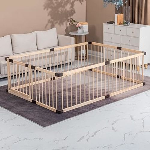 Playpen for Babies and Toddlers, Wooden,Conababy Baby Play Fence, Play Yards,Baby Activity Center, Indoor(140x200CM)