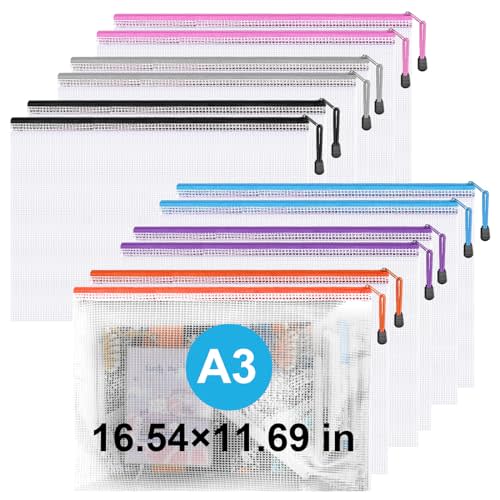 Krvyrn Zipper Pouch,Puzzle Bag,A3 Size Extra Large Zipper Bags,12pcs Waterproof Zipper Pouches for Puzzle Board Game Storage,for Travel,Office and Home Organize.