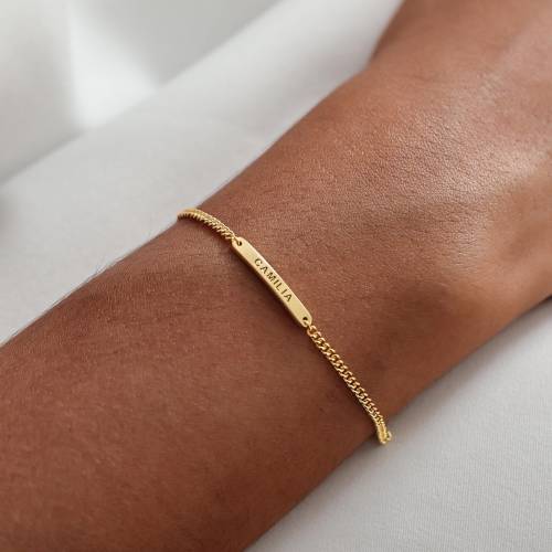 Custom Engraved Mini Bar Bracelet with Curb Chain | Dainty Name Stackable Jewelry | Christmas Gifts