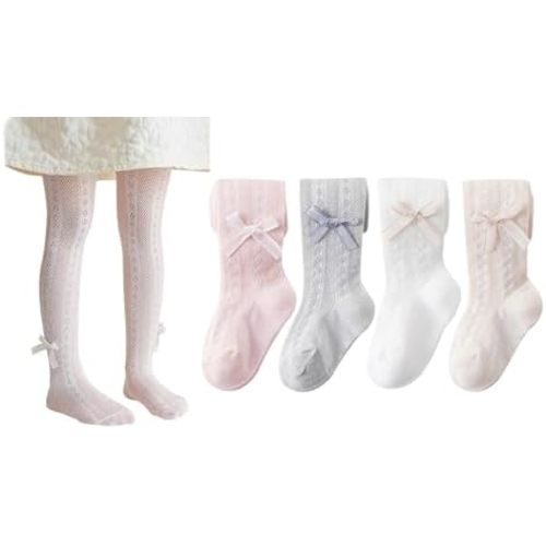 CHUNG Baby Girls Cotton Tights Thin Hollowed Summer with Bowknot Mesh Lace Fashion Toddler Footed Legging Pantyhose