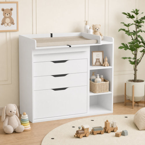 Ebern Designs Baby Changing Table Dresser, with 3 Drawers and 3 Storage Shelves, Can be Used as a Baby Dresser & Reviews | Wayfair