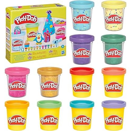 Play-Doh Celebration 12 Bulk Pack, Assort. Colors, Confetti & Metallic Shine, Kids Arts & Crafts, Easter Basket Stuffers Gifts for Girls & Boys, Preschool Toys, Ages 3+