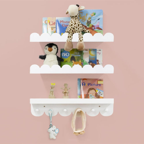 Winston Porter Nursery Wall Shelves with Hooks, Set of 3 Kids Bedroom Bookrack, 16-Inch Storage Organizer, Must-Have Nursery Furniture | Wayfair