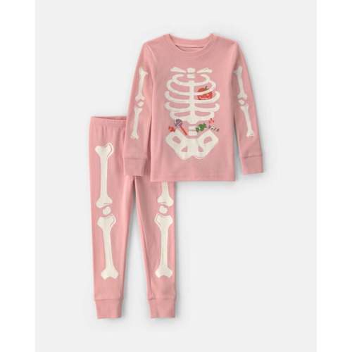 Baby Girl 2-Piece Halloween Glow in the Dark Skeleton 100% Cotton Snug Fit Pajama Set - Pink | Carter's