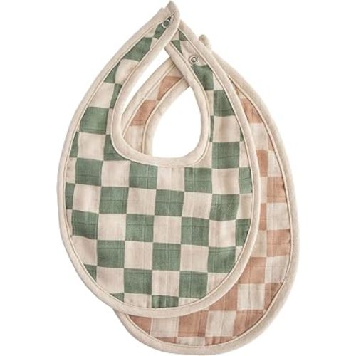 mushie Muslin Baby Bib | Soft Cotton for Drips, Drools & Feedings | Adjustable Fit | 2 Pack