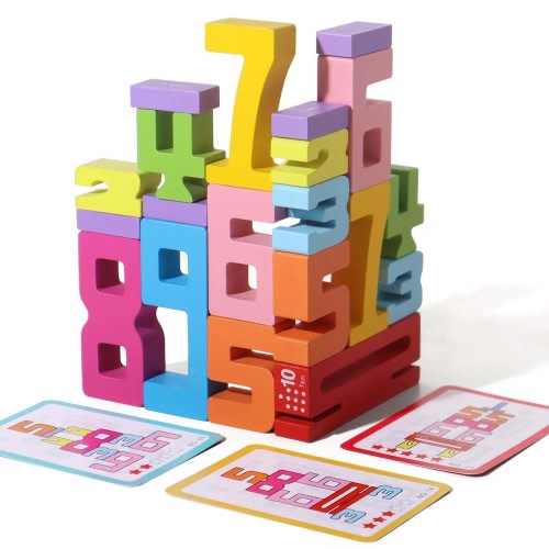 Christmas Clearance Sale Wooden Number Blocks Stacking, Wooden Number Building Block (1 Box) Creative Montessori Stacking Toys Early Educational Toy For Children, Lxwxh: 6.5X4.3X2 inches