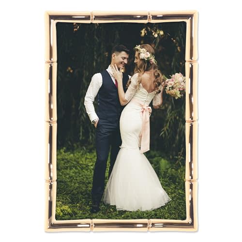 Lawrence 712246 4-Inch W x 6-Inch H Gold Metal Picture Frame with Bamboo Design