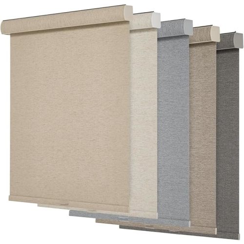Persilux Blackout Roller Shades for Windows,Cordless,Linen Fabric,Roller Blinds,Thermal Insulated Fabric UV Protection,Window Shades for Home,Office,Bedroom,door,Blackout-beige,62" W X 64" H
