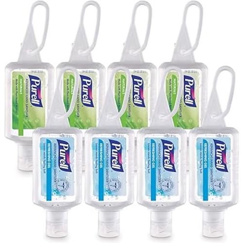 Purell Advanced Hand Sanitizer Variety Pack, Naturals and Refreshing Gel, 1 Fl Oz Travel Size Flip-Cap Bottle with Jelly Wrap Carrier (Pack of 8), 3900-09-ECSC