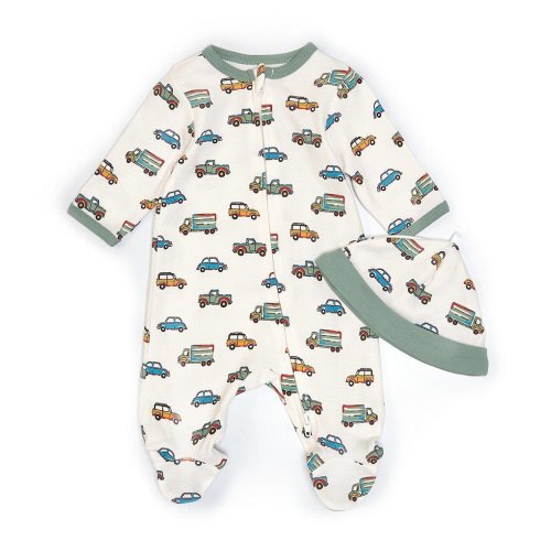 Little Me Baby Boys Newborn-9 Months On-The-Go Car Printed Footed Coverall & Hat Set