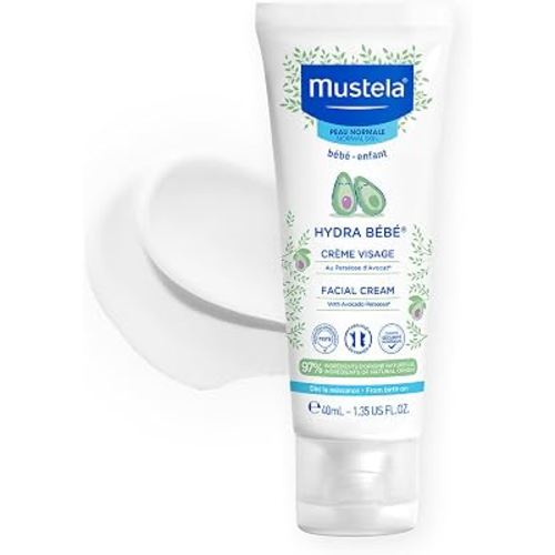 Mustela Hydra Bebe Face Cream – Daily Baby Moisturizer with Natural Avocado, Jojoba Oil & Shea Butter - 1.35 fl. oz. - Packaging may vary