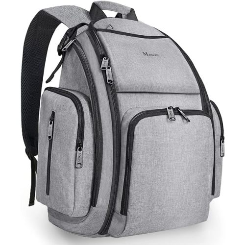 Mancro Diaper Bag Backpack, Large Multifunction Waterproof Travel Baby Changing Bag for Dad Mom with 4 Insulated Pockets and Stroller Straps, Maternity Baby Bag for Boys Girls, Grey
