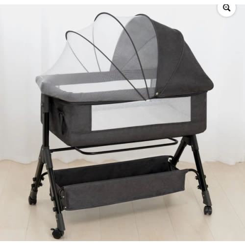 Baby Bassinet, Adjustable Bedside, Lightweight and Convenient with Wheel, 0-6 Months-Dark Gray