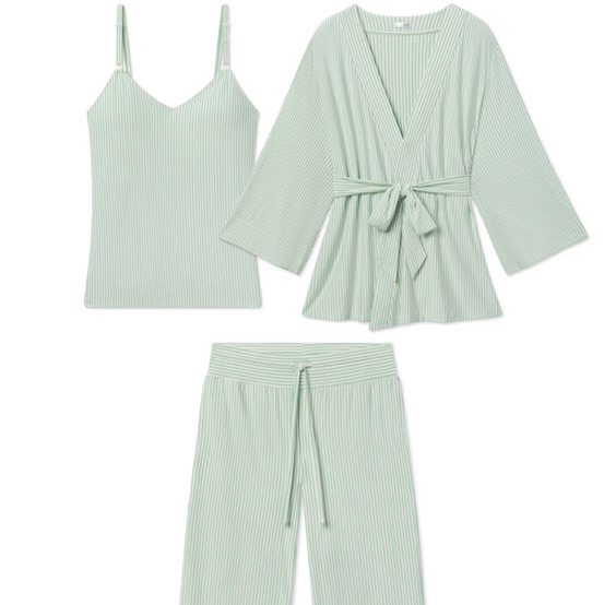 LAKE | Women | DreamModal™ Pajamas | English Rose Pencil Stripe Maternity Kimono Bundle