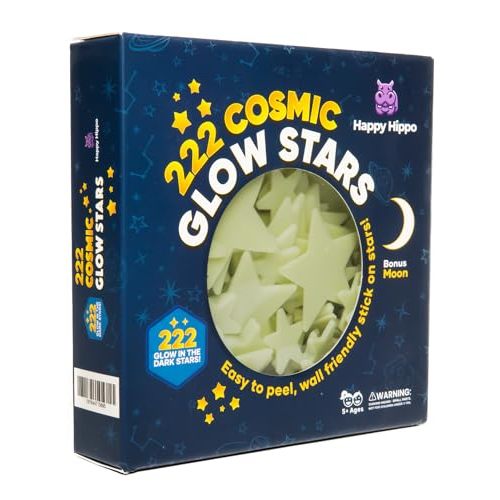Happy Hippo 222 Glow in The Dark Stars for Ceiling with Bonus Moon