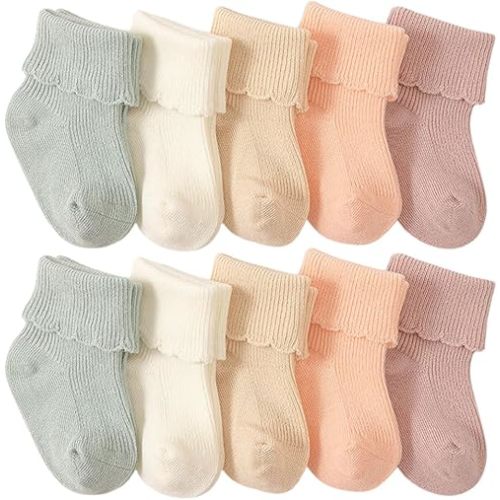 Toptim Newborn Cuff Socks for Baby Girls - Infant Toddler Crew Ankle