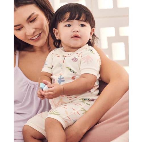 Baby 2-Way Zip Shortie Sleeper | Hanna Andersson 6-12 months Gentle Ocean on Ecru