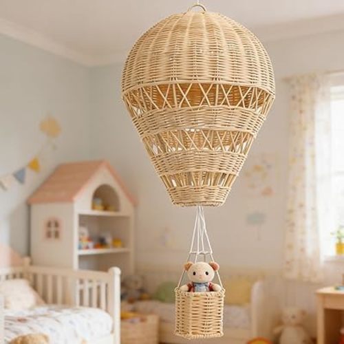 Ipetboom Rattan Woven Hot Air Balloon - Wall Decor for Kids Room Aesthetic and Elegant - Woven Hot Air Balloon Hanging Ornament Nursery Room Decoration