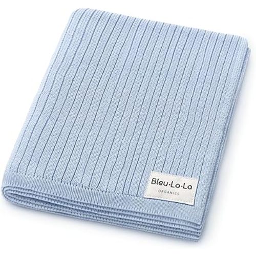 Organic Ribbed Swaddle Blanket for Boys & Girls - 100% Luxury Organic Soft Cotton Knit Warm Cozy Cuddle Stroller Crib Blanket for Newborns, Infants, & Toddlers (Sky Blue)