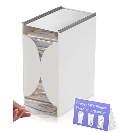 Freezer Organizer for Breastmilk Storage Bags, First-in First-Out with Quick-Freeze Flat Tray Freezer Bin, Breast Milk Containers for Fridge, Storing for All Brand Breastmilk Bags