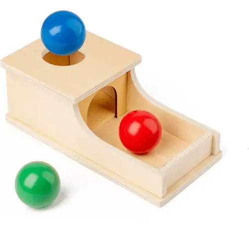 Object Permanence Box Early Montessory Learning Toy for Toddlers Ages 1-3, Wooden Ball Drop Play for Baby Developing Motor Skills and Hand-Eye Coordination (Red/Green/Blue)