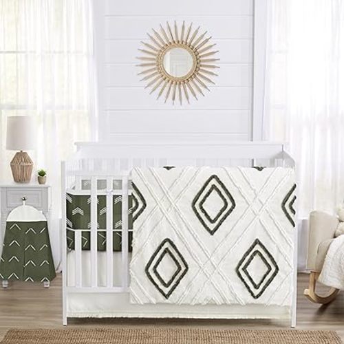 Sweet Jojo Designs Dark Green Boho Arrow Boy Girl Unisex/Gender Neutral Baby Crib Bedding Set Infant Nursery Room BreathableBaby Breathable Mesh Crib Liner Blanket Fitted Sheet Skirt 6pc Bohemian Chic