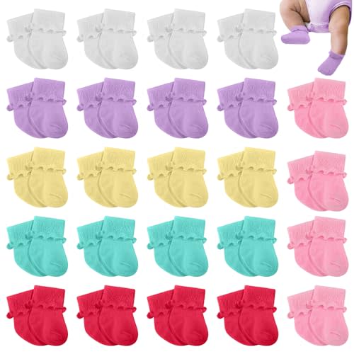 Toulite 24 Pairs Preemie Socks Preemie Cotton Ruffle Socks Turn Cuff Nicu Baby Gift for Hospital Premature Newborn Girls Boys