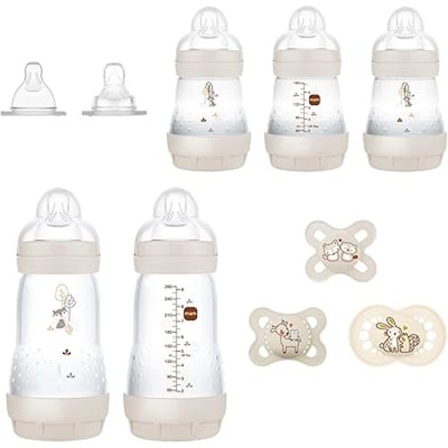 MAM Newborn Essentials "Baby Essentials" Matte Gift Set (10-Piece), Easy Start Anti-Colic Baby Bottles, Baby Pacifiers