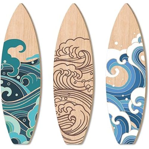CAKIROTS 3 Pieces Summer Surfboard Wall Decor Surfboard Wooden Beach Decor for Bedroom Surf Boards for Decorating Beach Art Room Bedroom Party