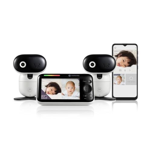 Motorola Nursery PIP1610 2-Camera Video Baby Monitor, 2-Way Audio, 5" Screen, 1000ft Range, Wall Mount, Remote Pan/Tilt/Zoom, Room Temp, Lullabies