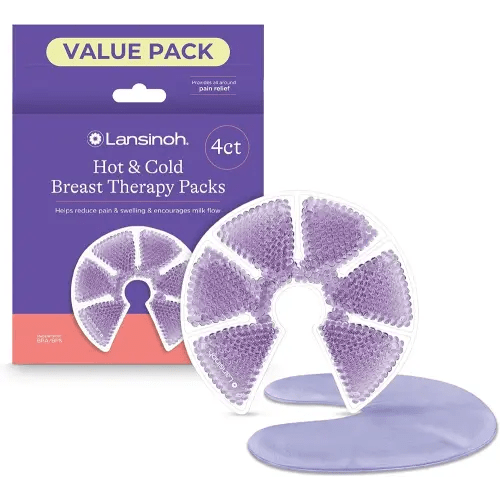 Lansinoh Breast Therapy Packs, Hot and Cold, 4 Pack | Includes 2 Soft Covers | Postpartum Essentials | Relieves Nipple Pain | Breastfeeding Aid