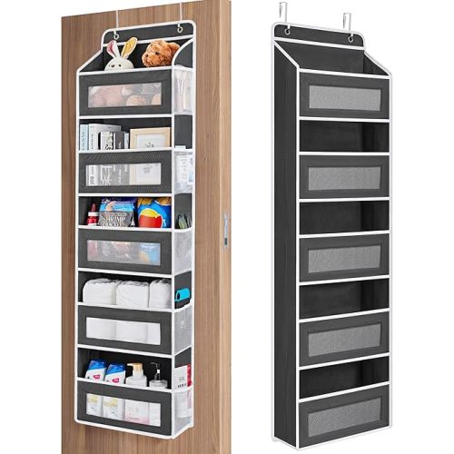 JARLINK Over the Door Organizer Storage, 5 shelf Hanging Organizer with 5 Large Capacity Pockets, Anti Tilt 44 lb Load Behind Door Storage for Bedroom, Bathroom, Pantry, Nursery, (Black)